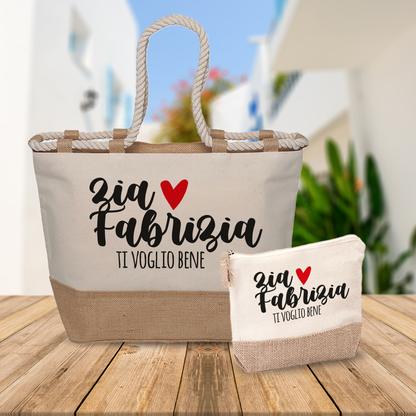 Zia ti voglio bene - Combo: Borsa mare + Pochette - personalizzata con nome