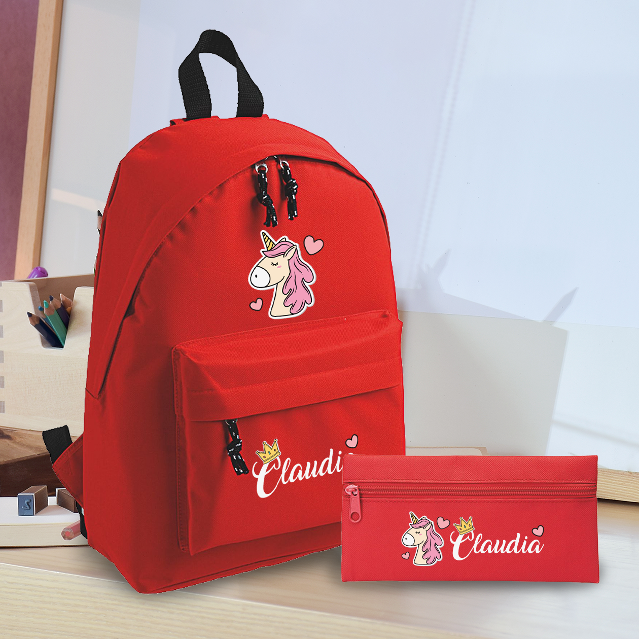 Unicorn Queen - Zaino + Portapenne - personalizzati con nome