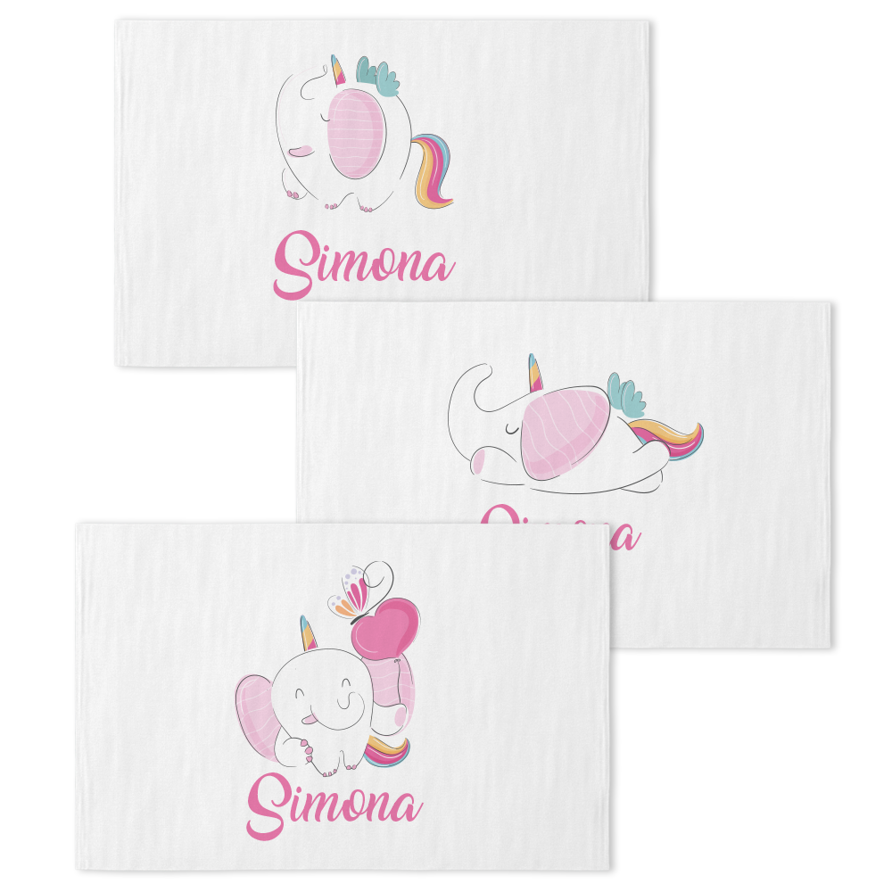 Baby unicorn - Set 3 pezzi mussole personalizzate con nome