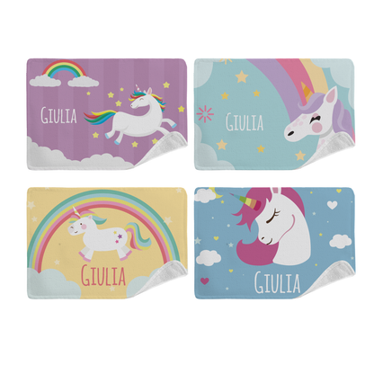 Unicorn - Set di 4 Tovagliette in tessuto lavabile - personalizzata con nome