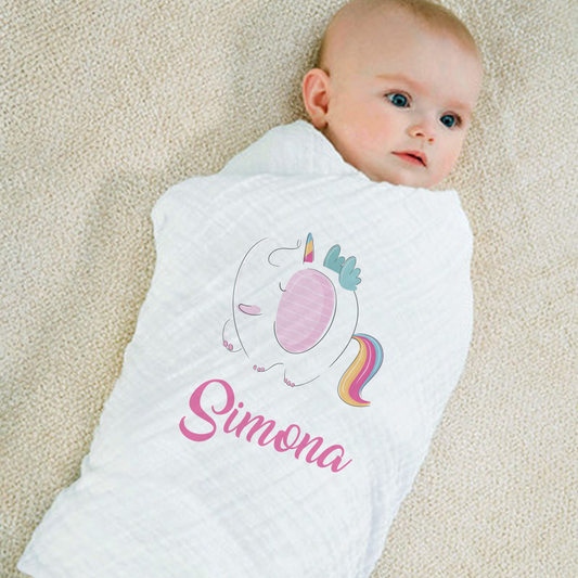 Baby unicorn - Set 3 pezzi mussole personalizzate con nome