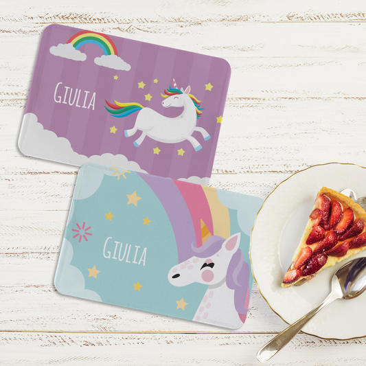 Unicorn - Set di 4 Tovagliette in tessuto lavabile - personalizzata con nome