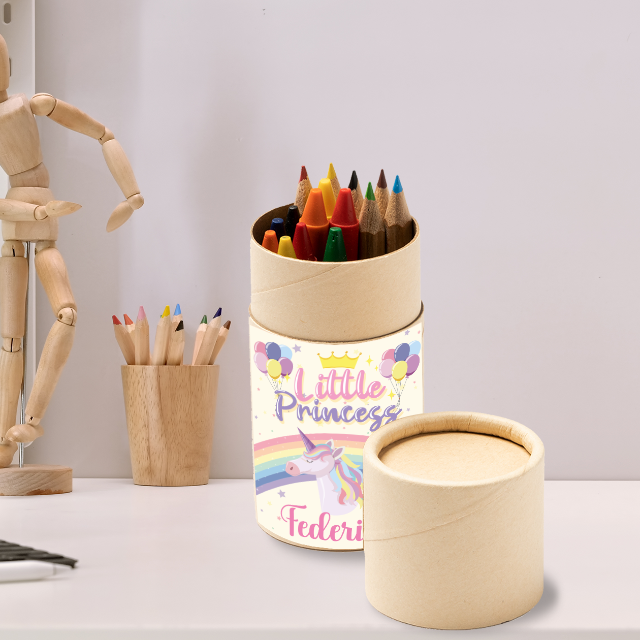 Little princess - Set 6 pezzi Da Disegno In Legno personalizzati con nome