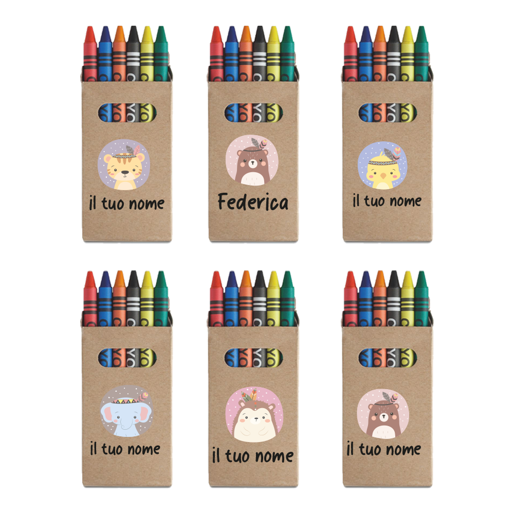 Animals Baby - Set da 6 - Pastelli Cera - personalizzati con nomi
