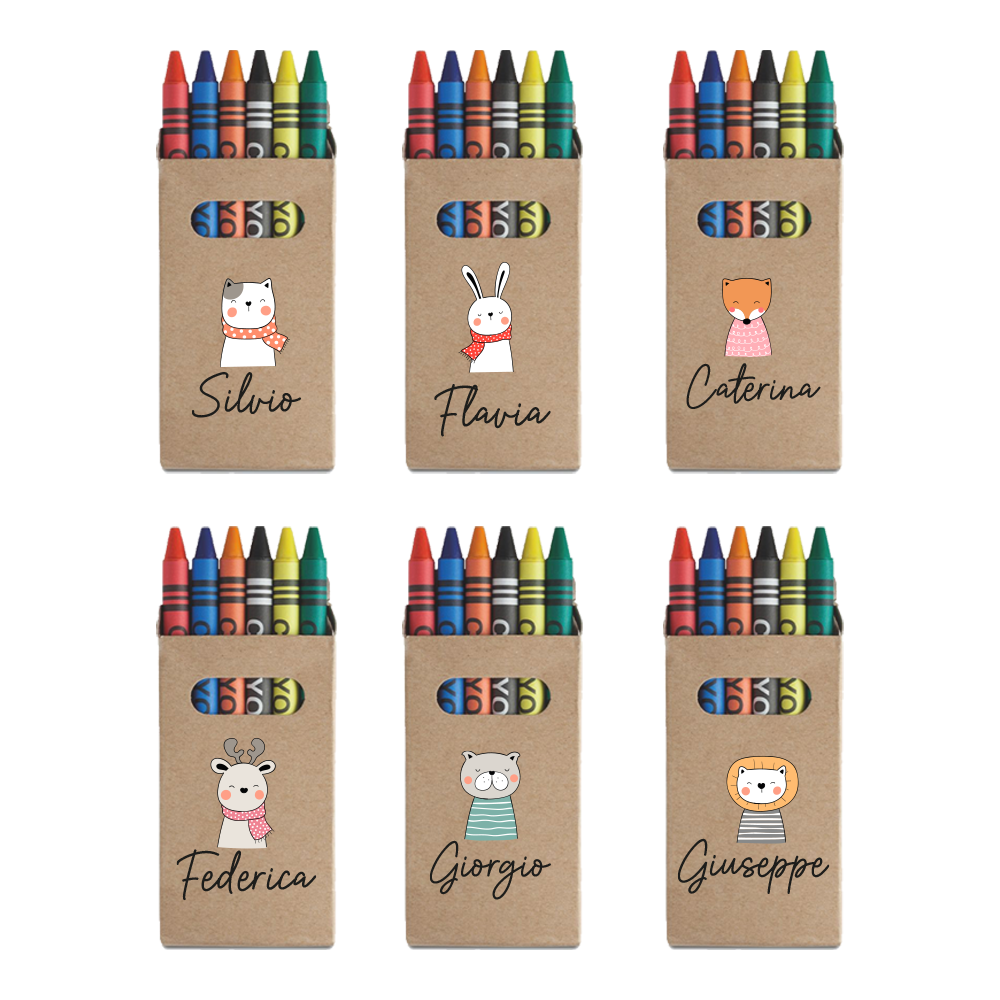 Animals Name - Set da 6 - Pastelli Cera - personalizzati con nomi
