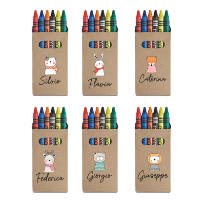 Animals Name - Set da 6 - Pastelli Cera - personalizzati con nomi