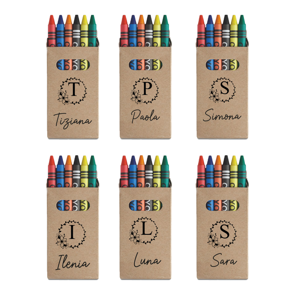 Name Circle Flower - Set da 6 - Pastelli Cera - personalizzati con nomi