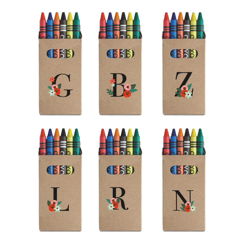 Elegant Letter Flower - Set da 6 - Pastelli Cera - personalizzati con iniziali