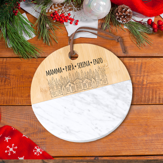 Family - Tagliere in marmo e bamboo naturale - personalizzato con nomi