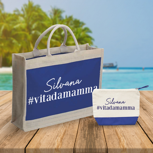 #vitadamamma - Combo: Borsa mare + Pochette - personalizzata con nome
