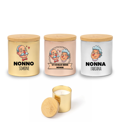 Vi voglio bene nonni - Set di 3 Candele Profumate personalizzate con nomi