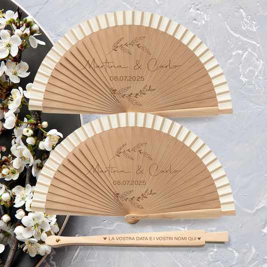 Sposi - Coppia di Ventagli in legno - personalizzata con nomi e data