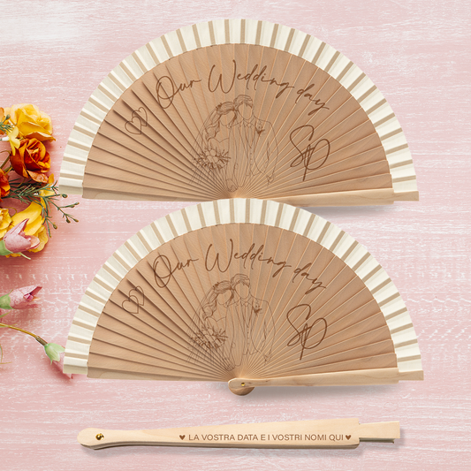 Our wedding day - Coppia di Ventagli in legno - personalizzata con nomi e data