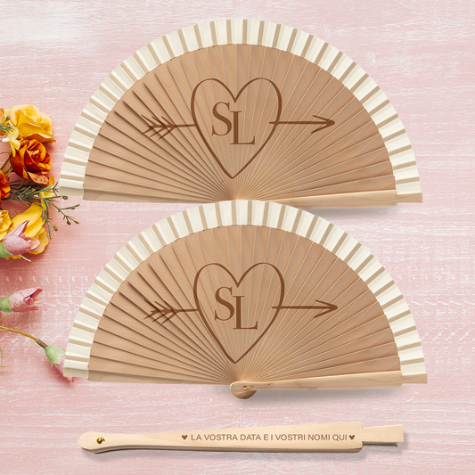 Heart love - Coppia di Ventagli in legno - personalizzata con nomi e data e iniziali
