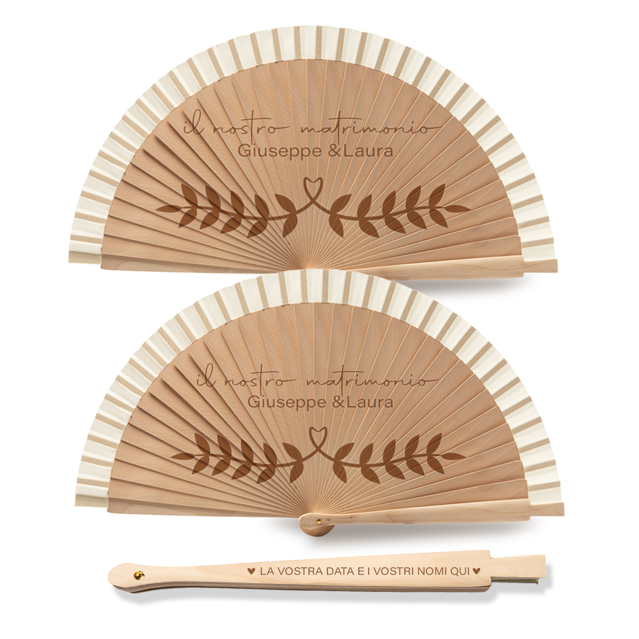 Il nostro matrimonio - Coppia di Ventagli in legno - personalizzata con nomi e data