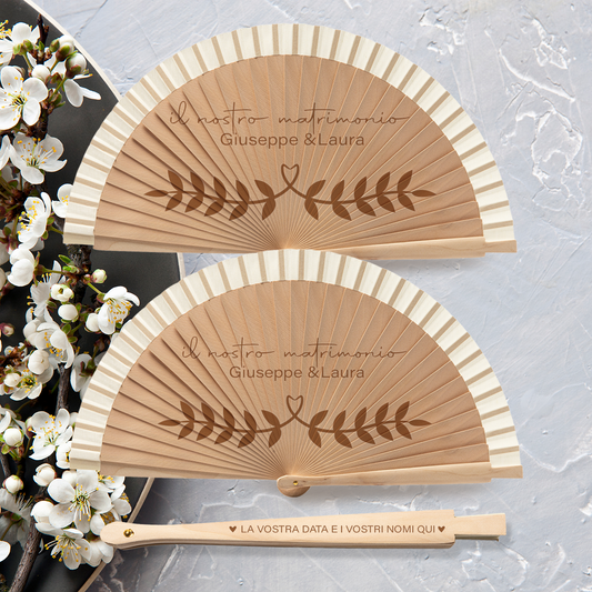 Il nostro matrimonio - Coppia di Ventagli in legno - personalizzata con nomi e data