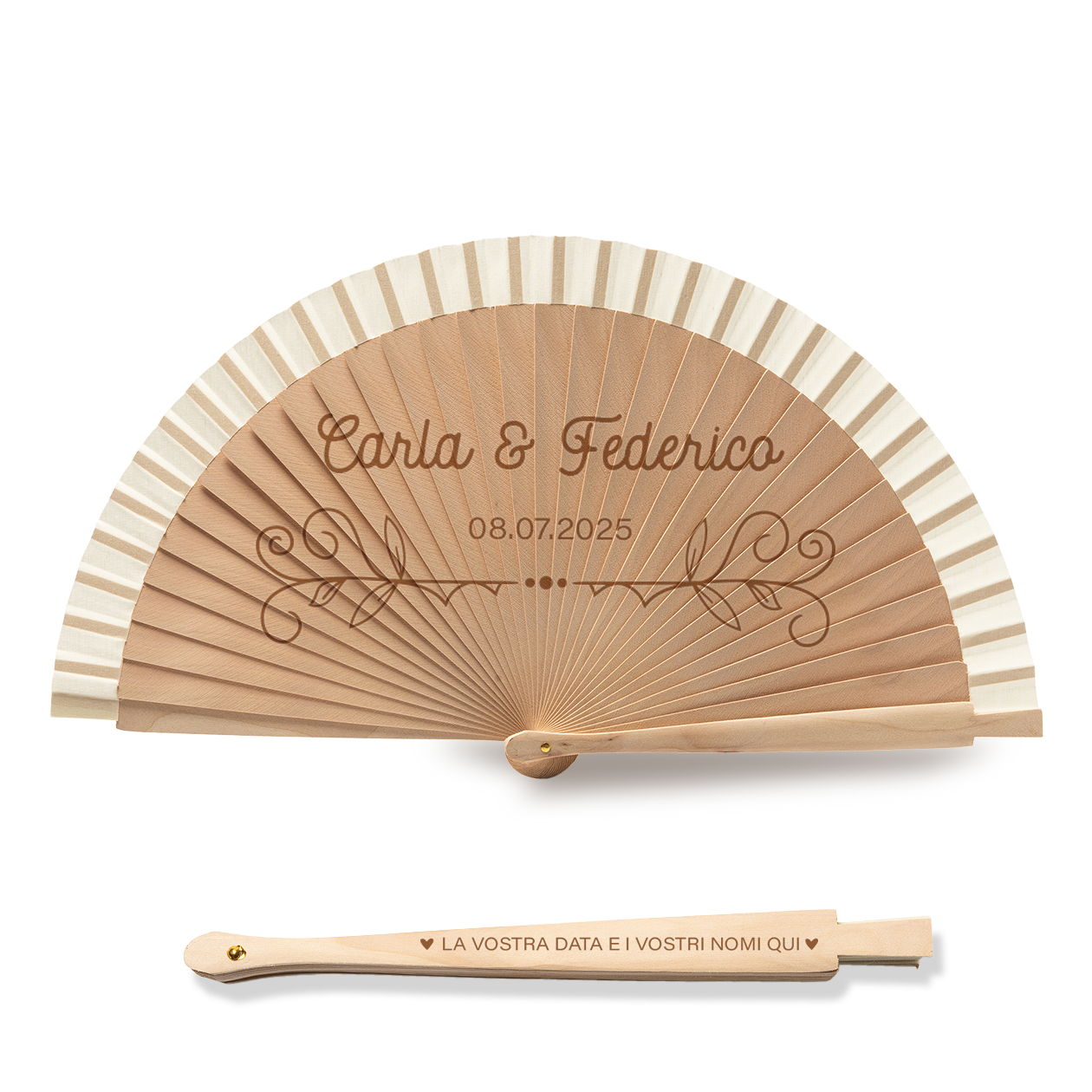 Matrimonio - Coppia di Ventagli in legno - personalizzata con nomi e data