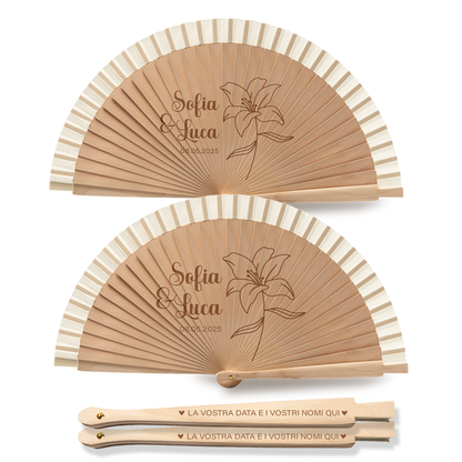 Flower - Coppia di Ventagli in legno - personalizzata con nomi e data