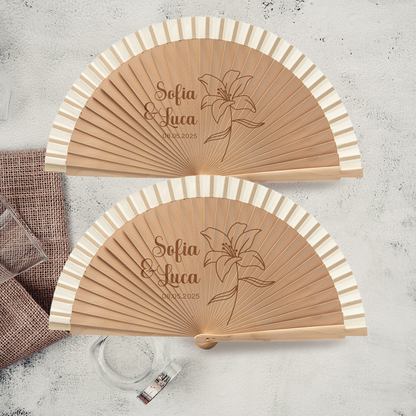 Flower - Coppia di Ventagli in legno - personalizzata con nomi e data