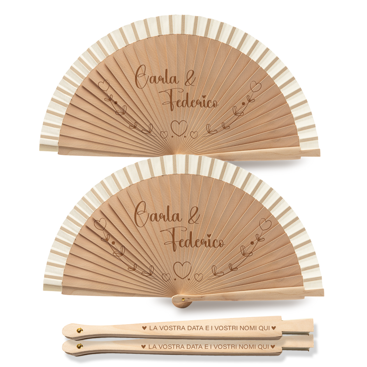 Heart - Coppia di Ventagli in legno - personalizzata con nomi e data