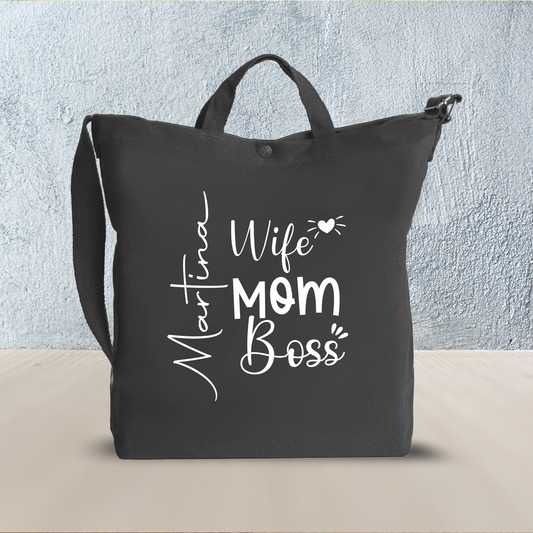 Wife, mom, boss - Borsa da Donna in Tela - personalizzato con nome