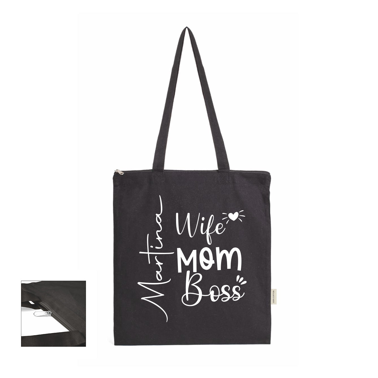 Wife, mom, boss - Shopper In Cotone con chiusura zip - personalizzata con nome