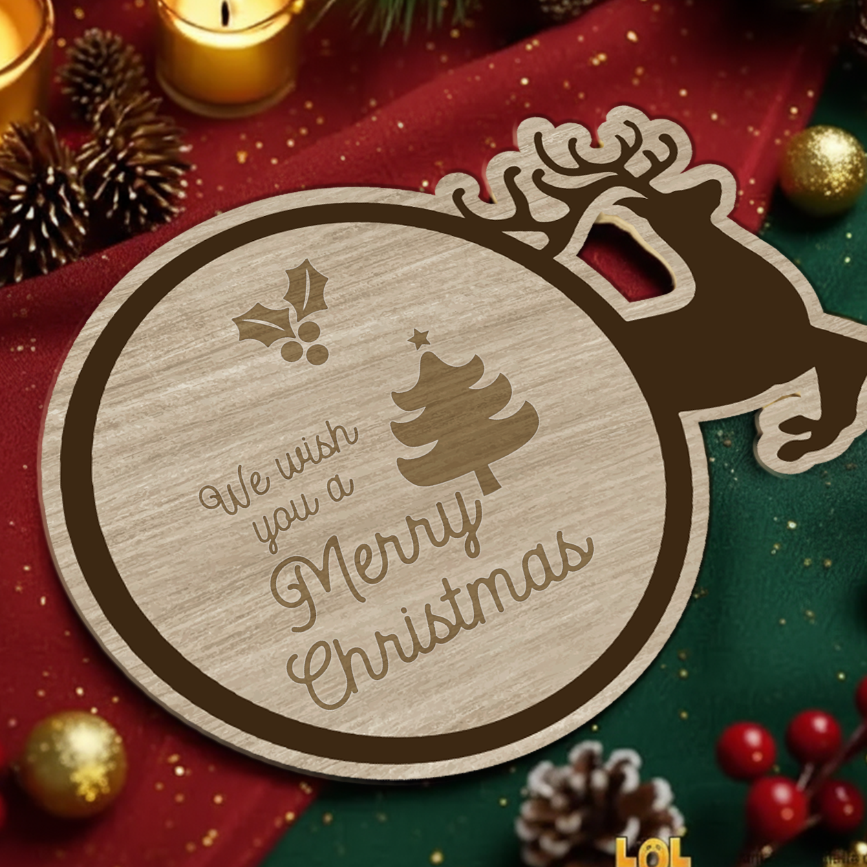 We wish you a Marry Christmas - Set 3 pezzi Sottobicchiere in Legno
