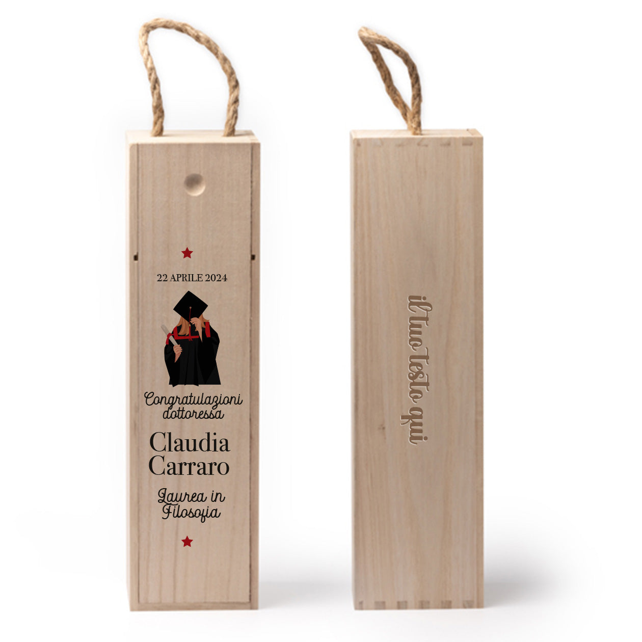 Congratulazioni dottoressa - portabottiglia in legno - personalizzato