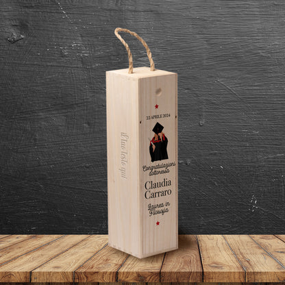 Congratulazioni dottoressa - portabottiglia in legno - personalizzato
