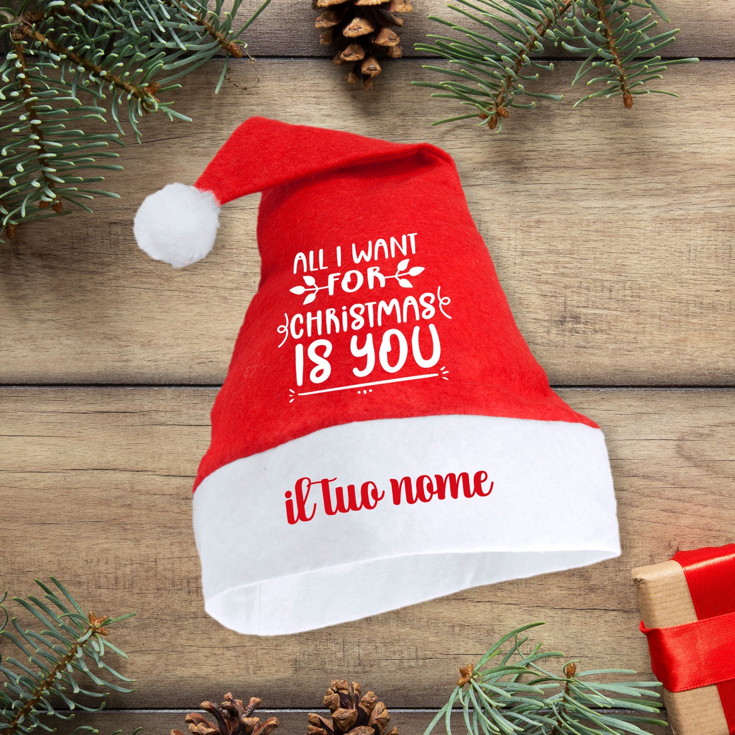 All i want for Christmas is you - Cappello da Babbo Natale - personalizzato con nome