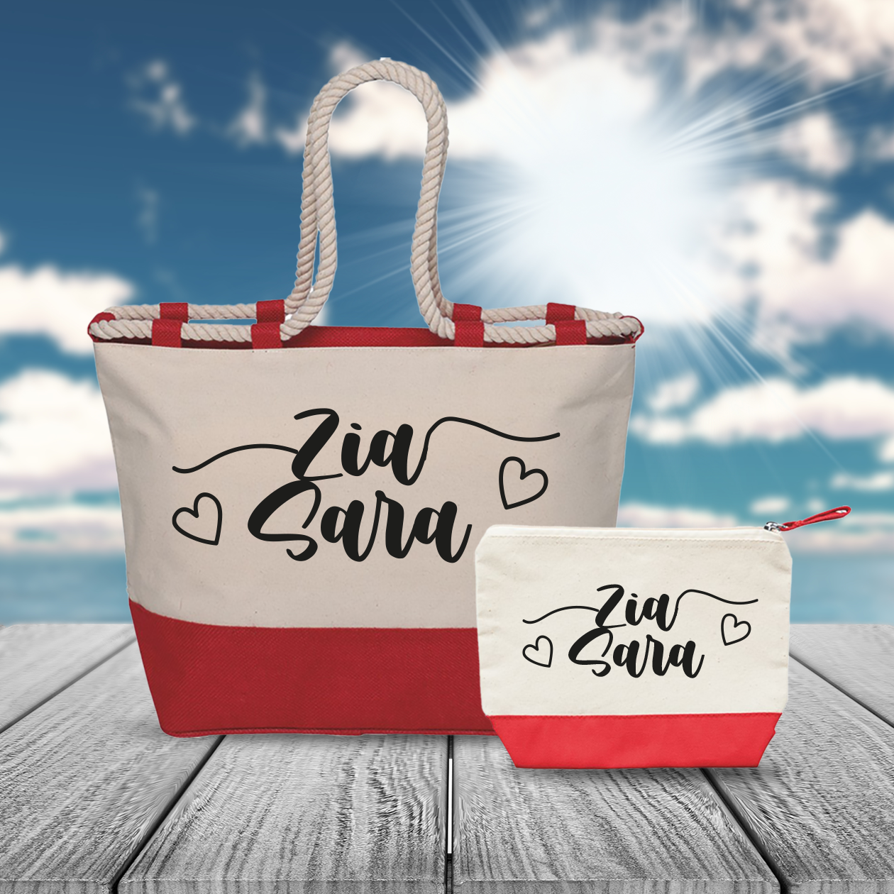 Zia hearts line - Combo: Borsa mare + Pochette - personalizzata con nome