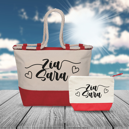 Zia hearts line - Combo: Borsa mare + Pochette - personalizzata con nome