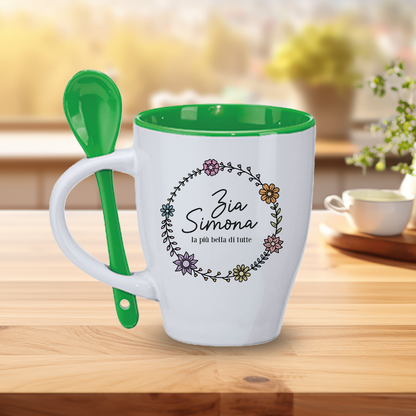Zia la più bella di tutte - Tazza con cucchiaio - personalizzata con nome