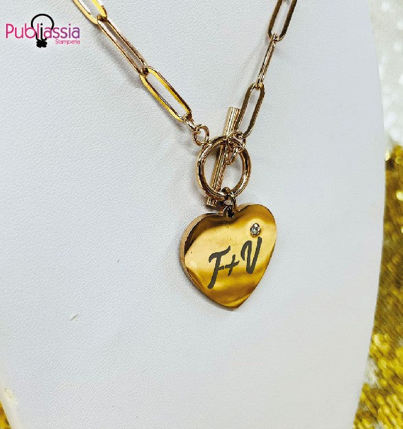 Cuore catena - Collana personalizzata con iniziali incise - idea regalo