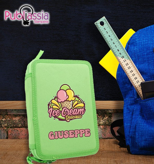 Ice cream - Astuccio Scuola 3 Zip Completo di 45 Pezzi con nome personalizzato