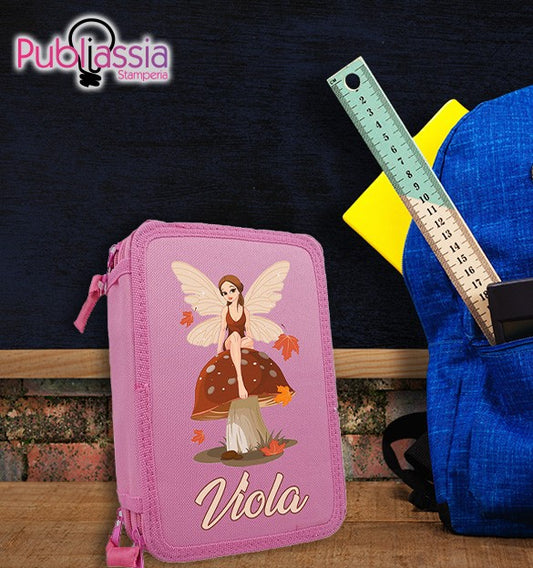 Butterfly - Astuccio Scuola 3 Zip Completo di 45 Pezzi con nome personalizzato