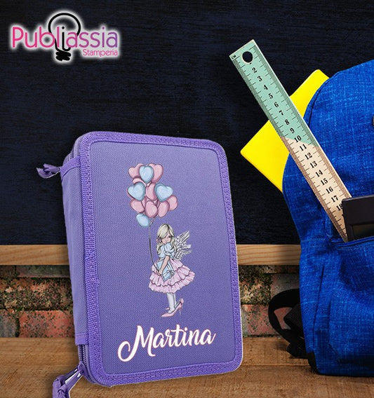 Princess - Astuccio Scuola 3 Zip Completo di 45 Pezzi con nome personalizzato