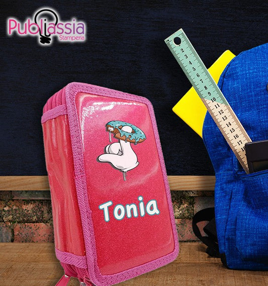 Donuts - Astuccio Scuola 3 Zip Completo di 45 Pezzi con nome personalizzato