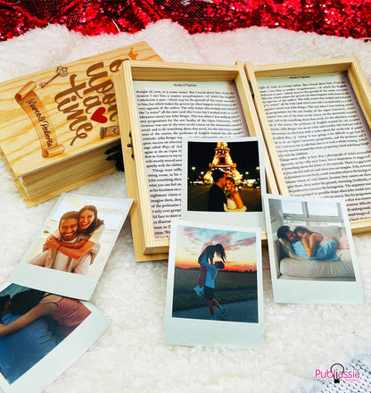 La nostra storia d'amore - Cofanetto in legno a forma di libro - personalizzato con nomi e foto