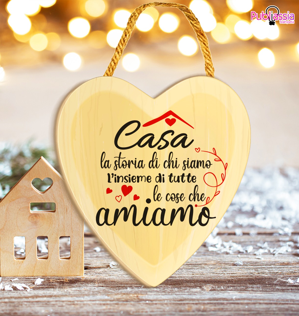 Casa heart - fuoriporta in legno a forma di cuore - personalizzato
