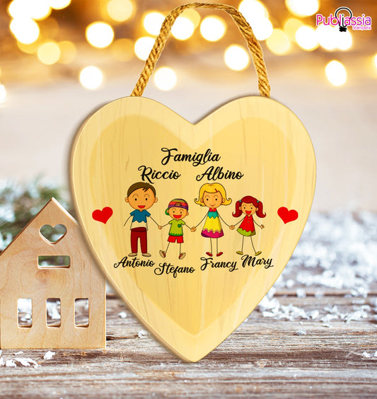 Familia - fuoriporta in legno a forma di cuore - personalizzato