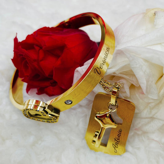 Heart key - collcana + bracciale personalizzati con nomi incisi - idea regalo San Valentino