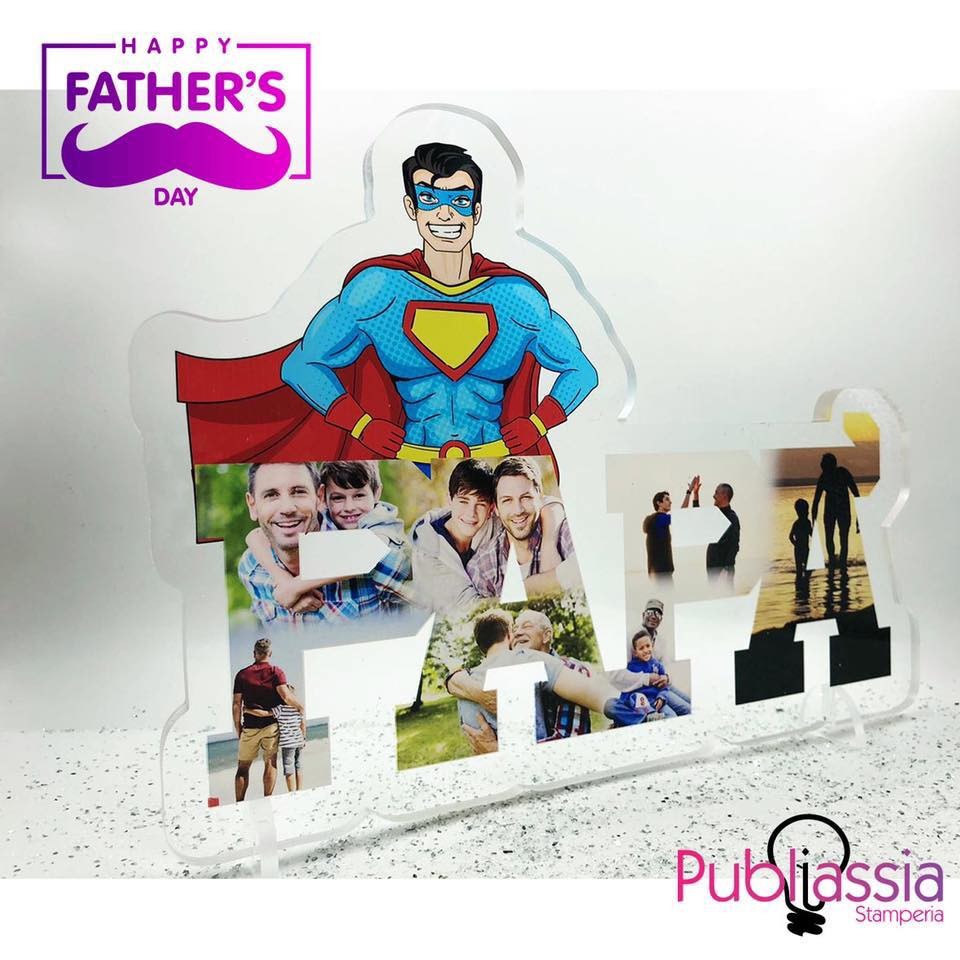 Super Papà - scritta in plexiglass personalizzata con foto
