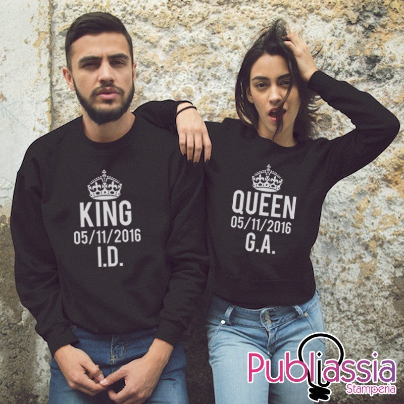 King & Queen - Coppia Felpe Personalizzate Con Nome E Data
