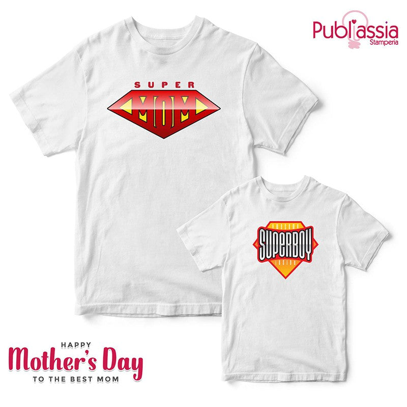 Supermom And Superboy - Coppia T-Shirt Mamma e Figlio