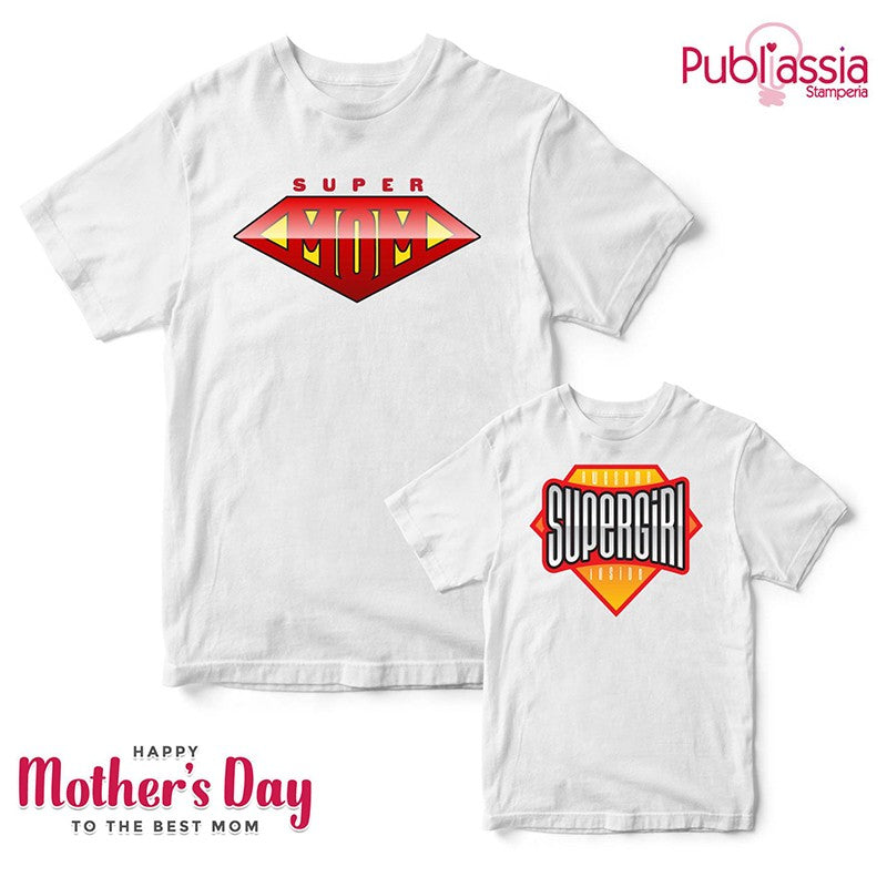 Supermom And Supergirl - Coppia T-Shirt Mamma e Figlia