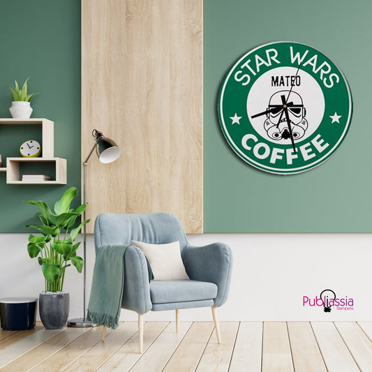Star Wars  Coffee - Orologio Da Parete Personalizzato Con Nome