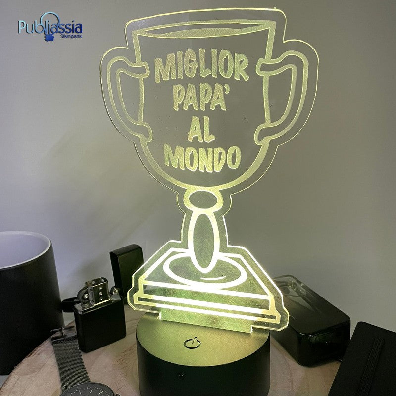 Miglior Papà al Mondo - Festa del Papà - Lampada Led RGB - plexiglass