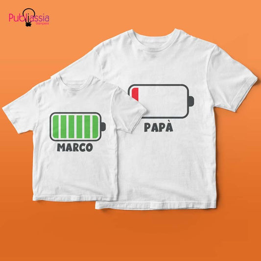 Low Battery - Festa del papà - Coppia t-shirt personalizzate