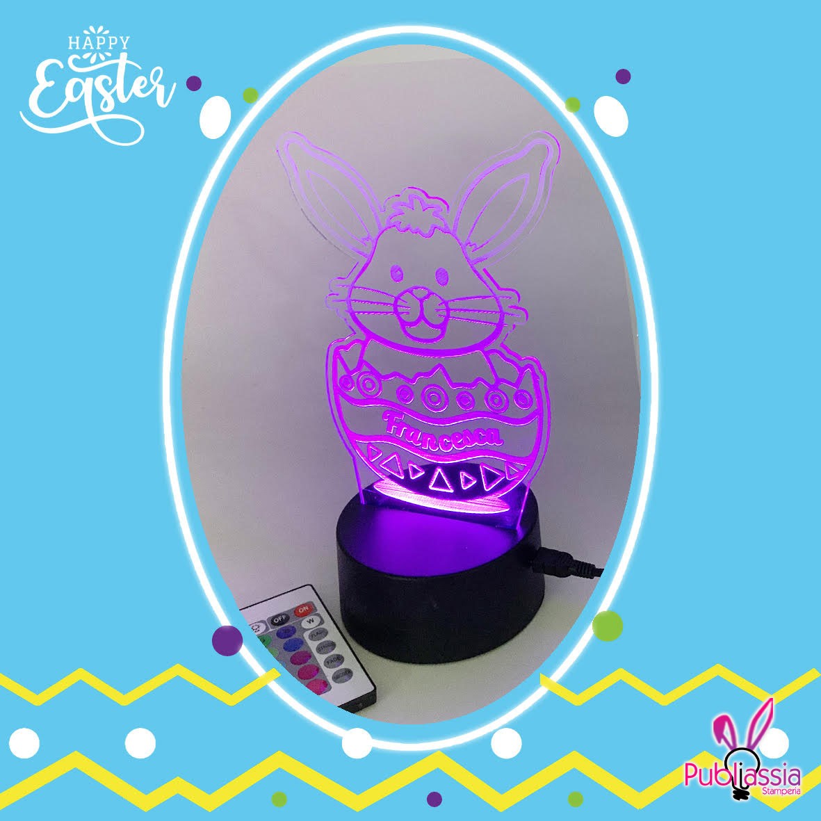 Happy Easter - Lampada Led RGB Personalizzata - Plexiglass